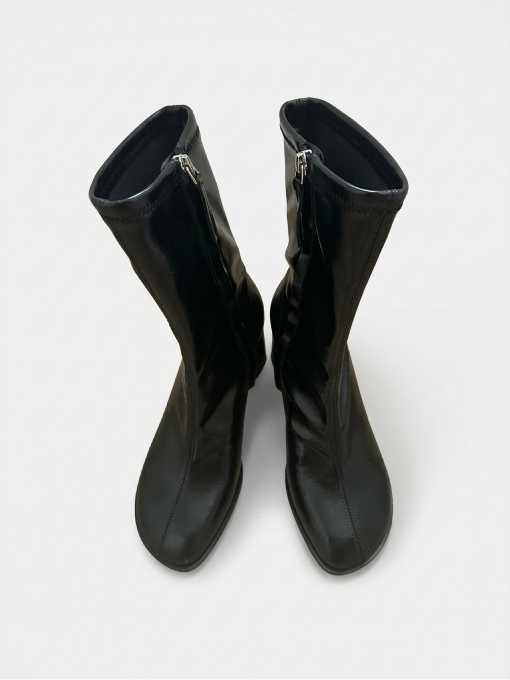 H&M Black Mid-Calf Zip Faux Leather Heeled Boots